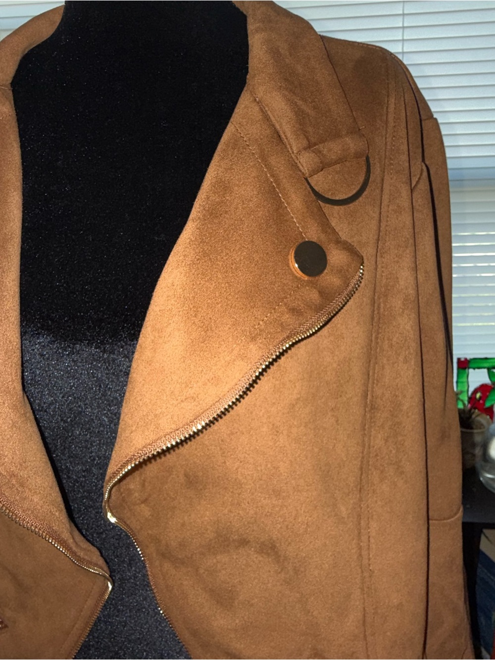 Classic Women's Brown Faux-Suede Moto Jacket - Picture 2 of 5